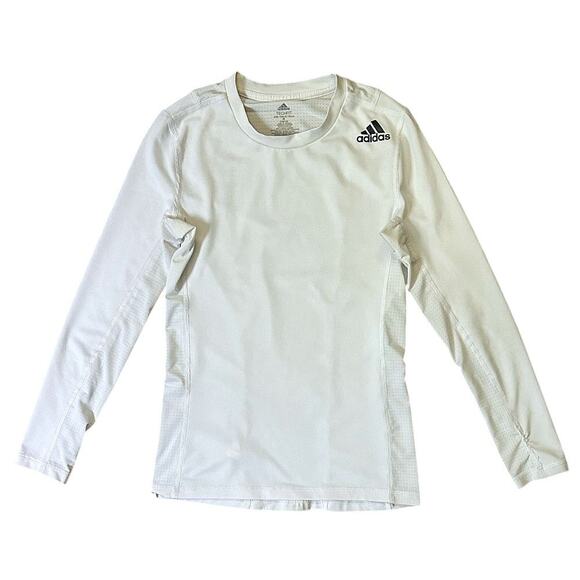 Adidas Long Sleeve Techfit Athletic White Shirt Boys Medium 10/12 - Picture 1 of 5